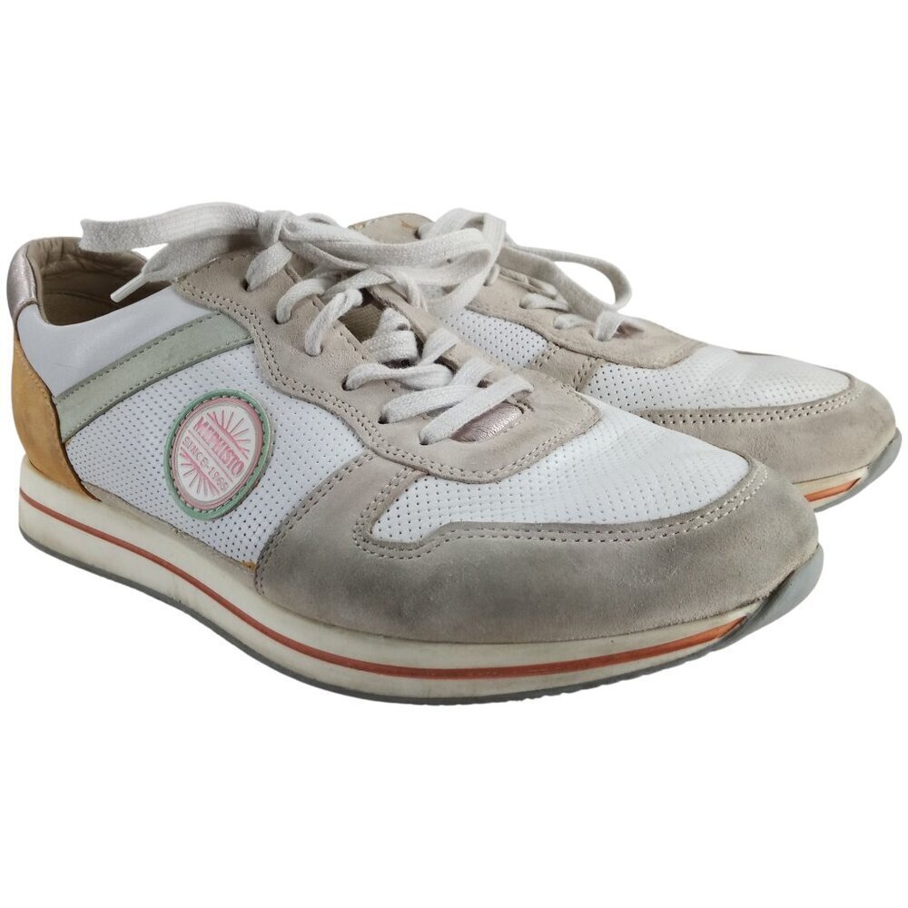 Mephisto Lora Low Top Comfort Sneakers Size 7.5 Leather Suede Ceramic White